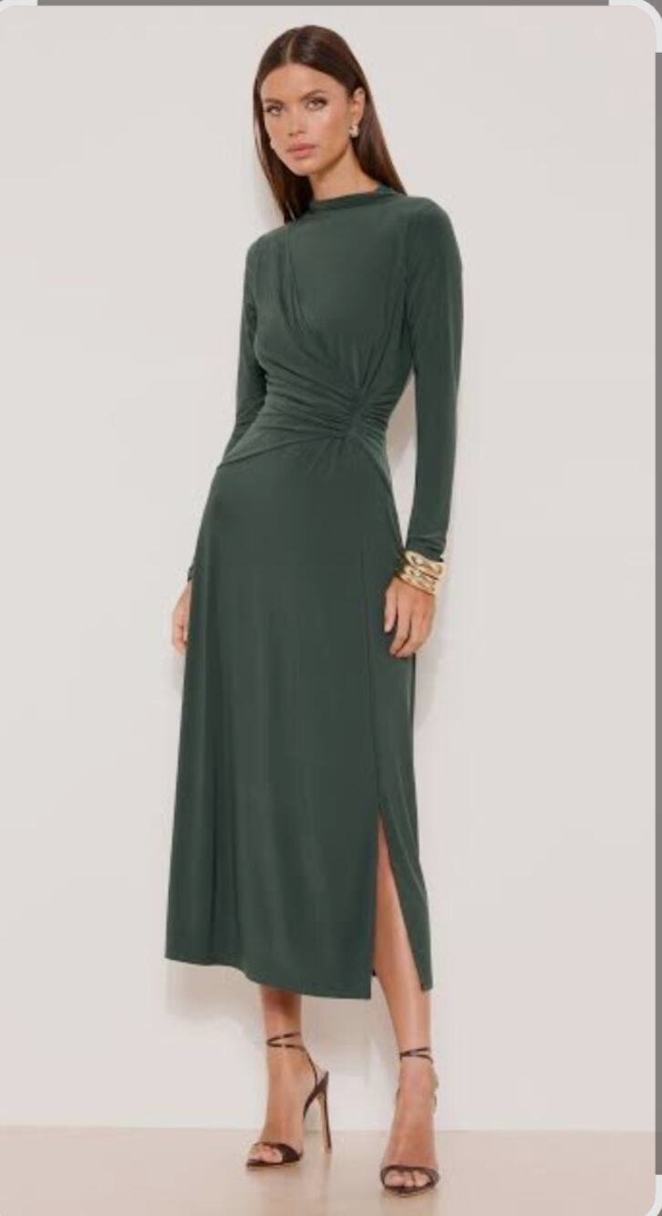 Lipsy Forest Green Jersey Bodycon Knot Side Midi Dress Size 6 Cocktail Holiday
